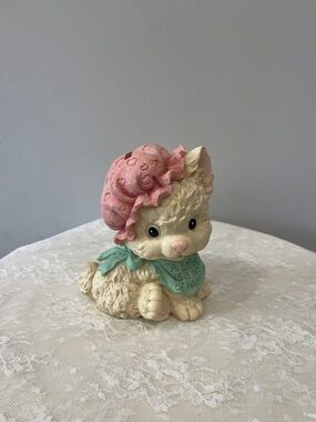 Enesco Ceramic Cat Piggy Bank Figurine Pink Hat Blue Scarf Baby Girl Happiness